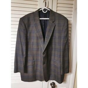 Paul Fredrick 48R Brown Navy Plaid 52% Silk/ Wool Mens Blazer Suit Jacket Sport